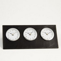 Triple Time Zone Clock - Black Leather